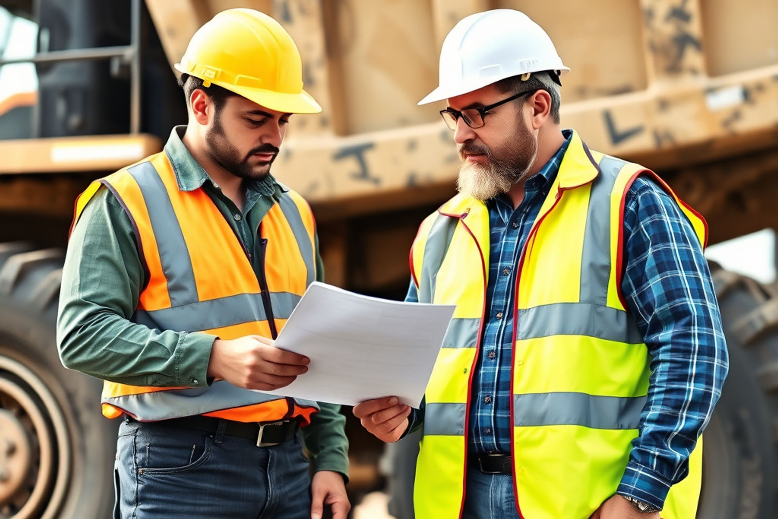 WyGar technicians reviewing service paperwork on site at a mining operation